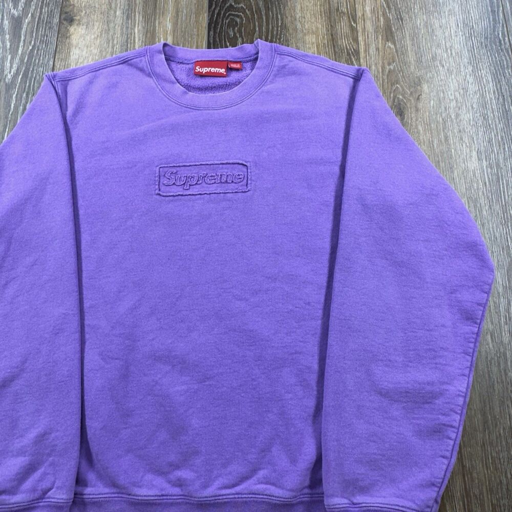 Supreme Cutout Box Logo Sweatshirt Mens M Violet Purple 2020 20SS Spellout Heavy